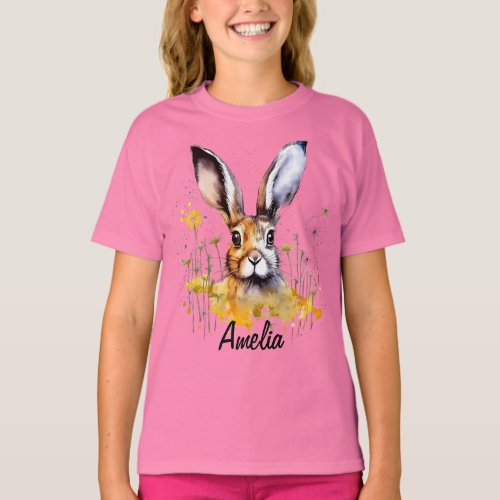 Floral Bunny with Yellow Dandelions T_Shirt