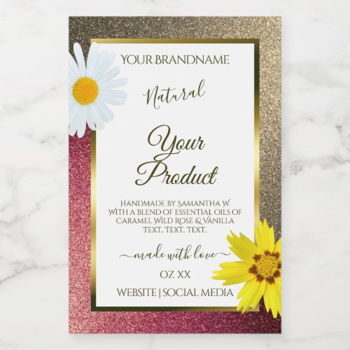 Floral Burgund Gold Glitter White Product Labels
