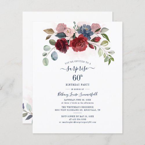 Floral Burgundy 60th Birthday Party Invitation