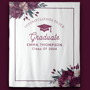 Floral Burgundy And Cream Graduation Backdrop