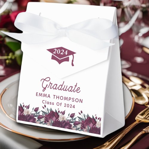 Floral Burgundy And Cream Graduation Class Of 2024 Favor Boxes
