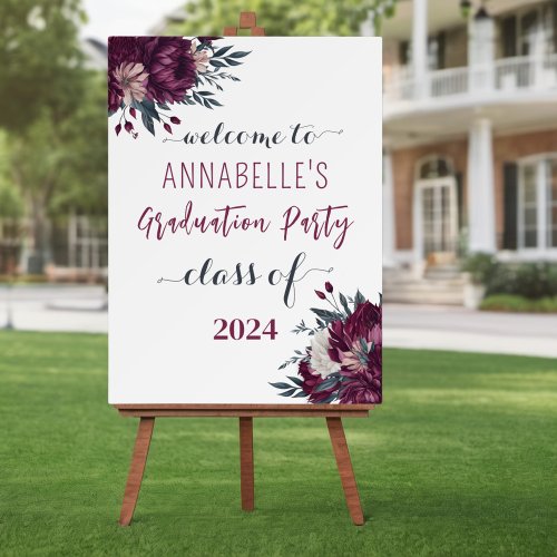 Floral Burgundy And Cream Graduation Welcome Sign