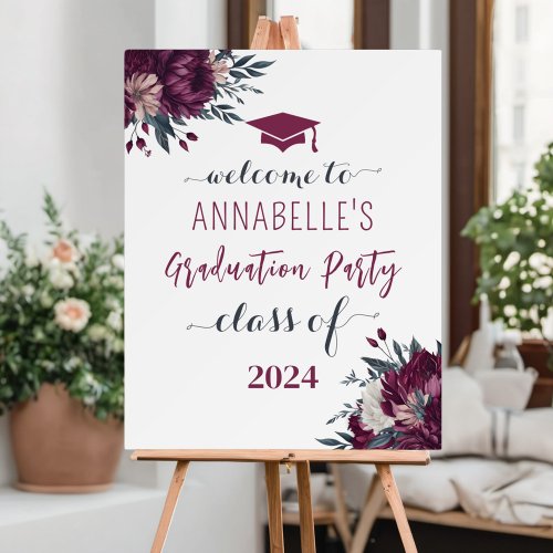 Floral Burgundy And Cream Graduation Welcome Sign