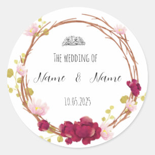 Floral Burgundy and Pink Wedding favor stickers