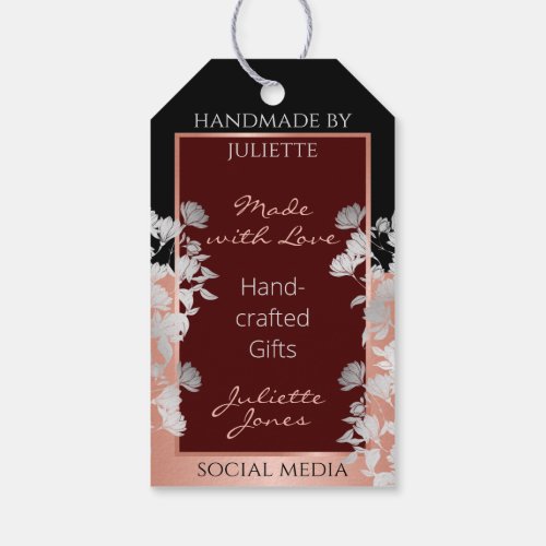 Floral Burgundy and Rose Gold Marketing Thank You Gift Tags