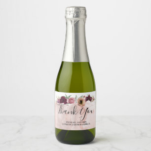 Floral Burgundy and Vintage Blush Wedding Favor Sparkling Wine Label
