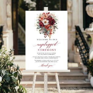 Floral Burgundy Autumn Unplugged Ceremony Sign
