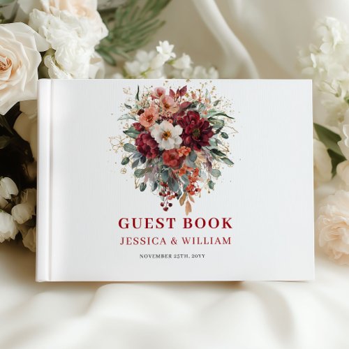 Floral Burgundy Autumn Wedding Guest Book Design