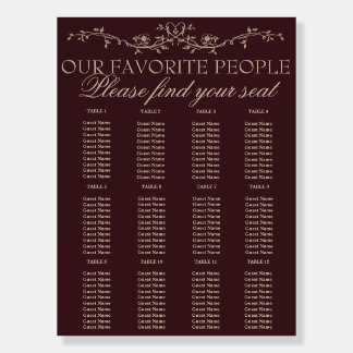 Floral Burgundy Beige Boho Wedding Seating Charts Foam Board
