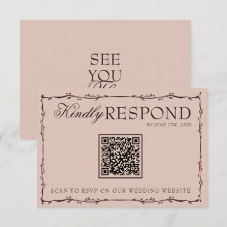 Floral Burgundy Beige Old Money QR Code Wedding RSVP Card