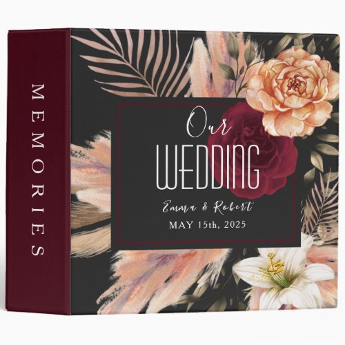 Floral Burgundy Black Wedding Album 3 Ring Binder