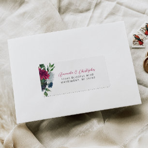 Floral Burgundy Blue Wedding RSVP Address Label