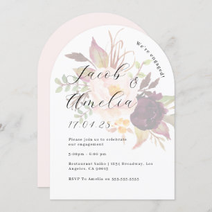 Floral Burgundy Blush Arch Engagement Party Invitation