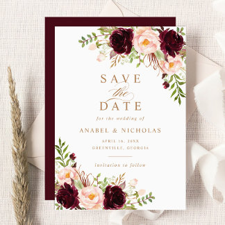 Floral Burgundy Blush Elegant Modern Save the Date Invitation