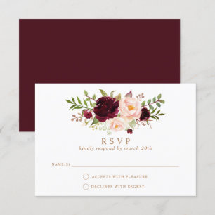 Floral Burgundy Blush Elegant Wedding RSVP Respond Invitation
