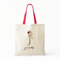 Floral Burgundy Blush Gold Monogram Letter "J" Tote Bag Floral Burgundy Blush Gold Monogram Letter "J" Tote Bag