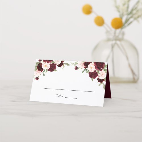 Floral Burgundy Blush Greenery Elegant Wedding Place Card