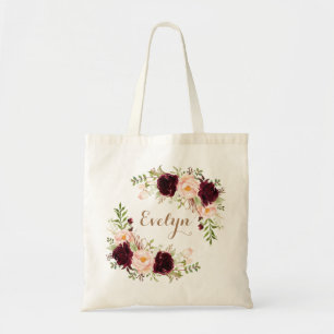 Floral Burgundy Blush Greenery Gold Personalized Tote Bag