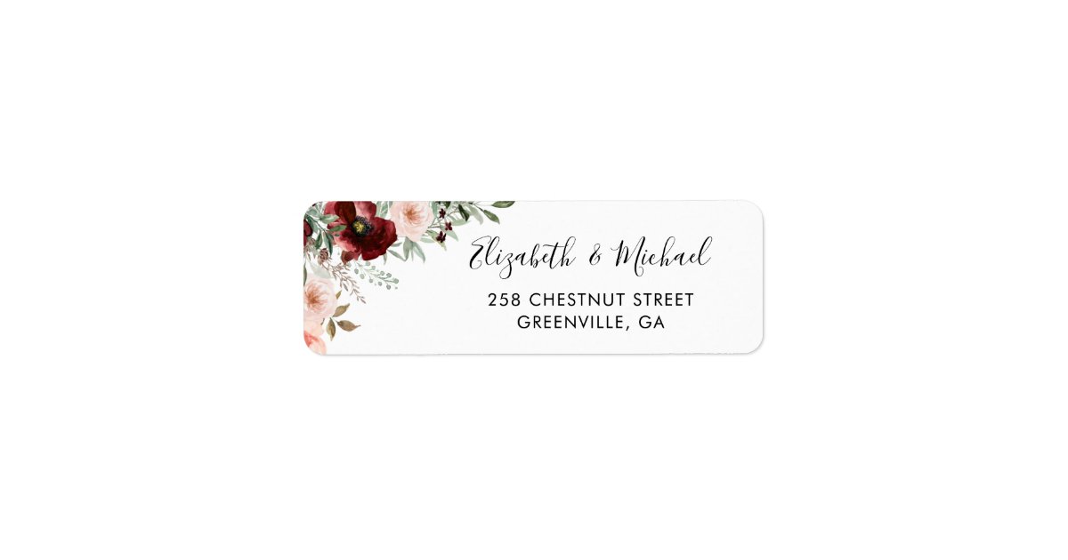Floral Burgundy Blush Greenery Return Address Label | Zazzle