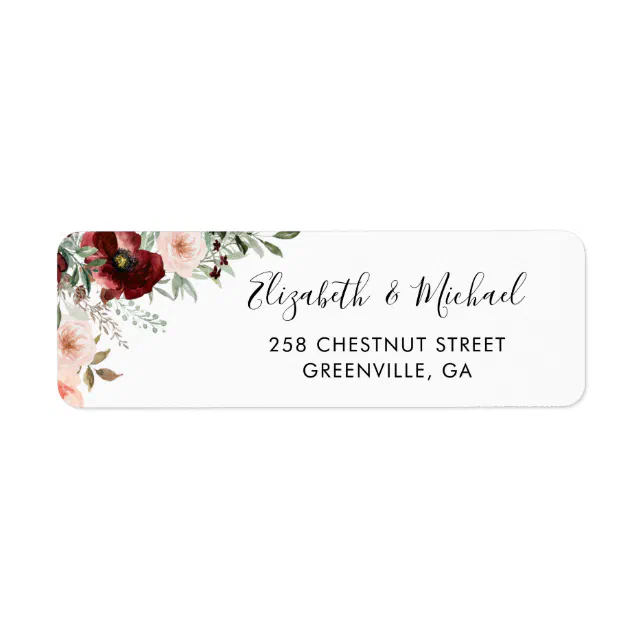 Floral Burgundy Blush Greenery Return Address Label | Zazzle