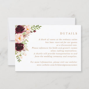 Floral Burgundy Blush Greenery Wedding Details Invitation