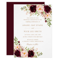 Floral Burgundy Blush Modern Elegant Wedding Invitation