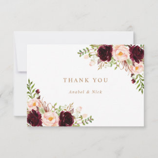 Floral Burgundy Blush Wine Greenery Thank You Card