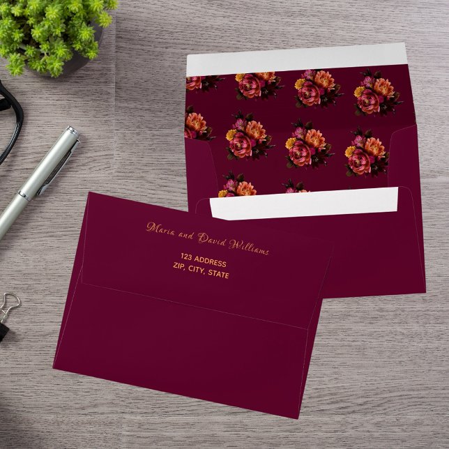 Floral burgundy boho wedding envelope (Creator Uploaded)