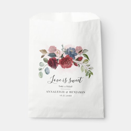 Floral Burgundy Botanical Dusty Blue Watercolor Favor Bag