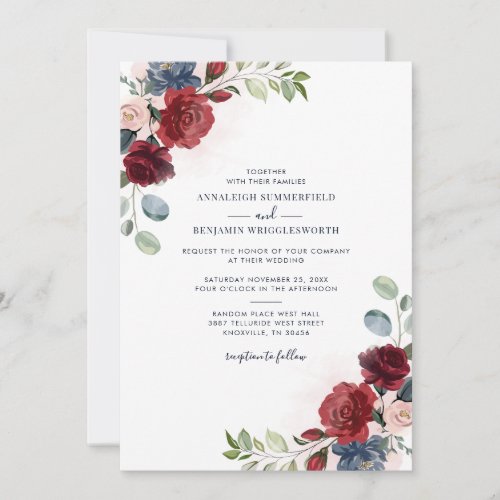 Floral Burgundy Botanical Greenery Wedding Invitation