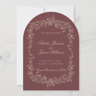 Floral Burgundy Botanical Old Money Arched Wedding Save The Date