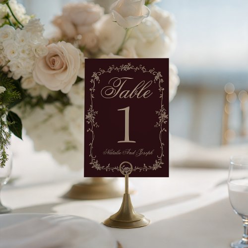 Floral Burgundy Botanical Wedding Table Number
