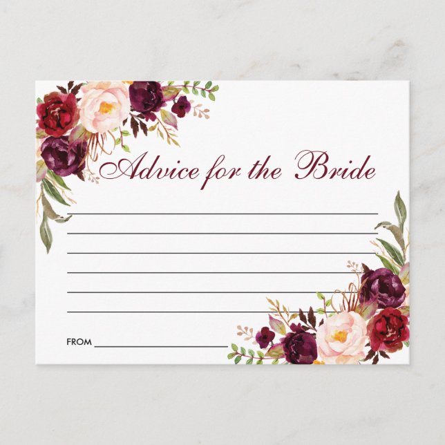 Floral Burgundy Bridal Shower Advice Card B (Front)
