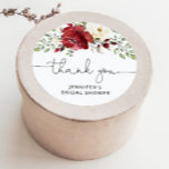 Floral burgundy bridal shower  classic round sticker<br><div class="desc">Floral burgundy bridal shower round sticker
Matching items available.</div>