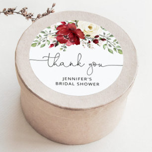 Floral burgundy bridal shower  classic round sticker