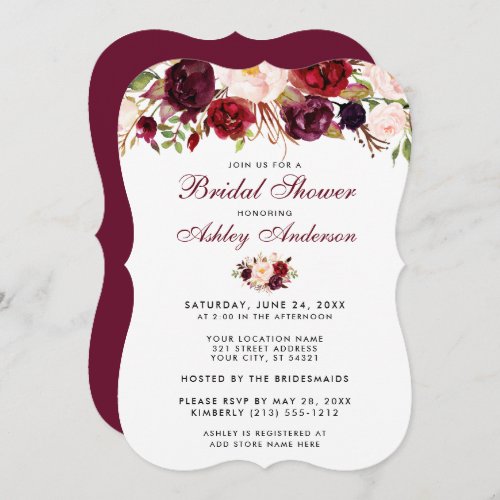 Floral Burgundy Bridal Shower Invitation B
