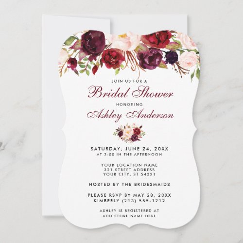 Floral Burgundy Bridal Shower Invitation BR