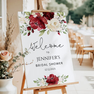 Floral burgundy bridal shower welcome foam board