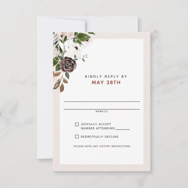 Floral Burgundy Cream Dusty Pink Rose RSVP Wedding (Front)