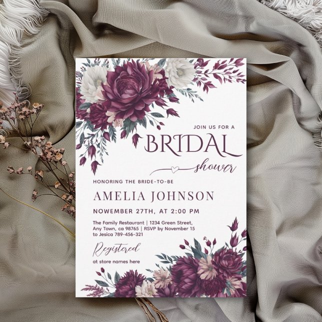 Floral Burgundy Cream Love in Bloom Bridal Shower Invitation (Creator Uploaded)