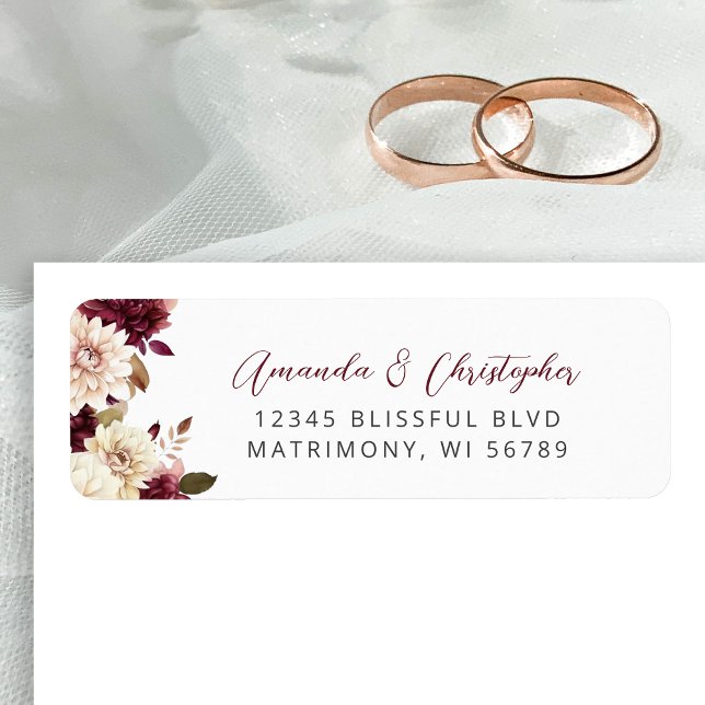 Floral Burgundy Cream Wedding Return Address Label (Creator Uploaded)