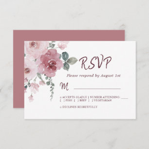 Floral Burgundy Dusty Pink Rose Wedding RSVP