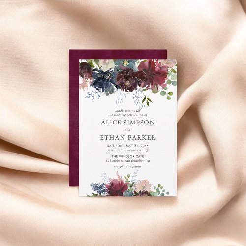 Floral Burgundy Elegant Wedding Invitation