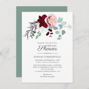 Floral Burgundy Eucalyptus Foliage Bridal Shower Invitation