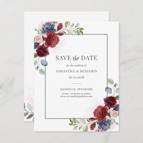 Floral Burgundy Eucalyptus Wedding Save the Date