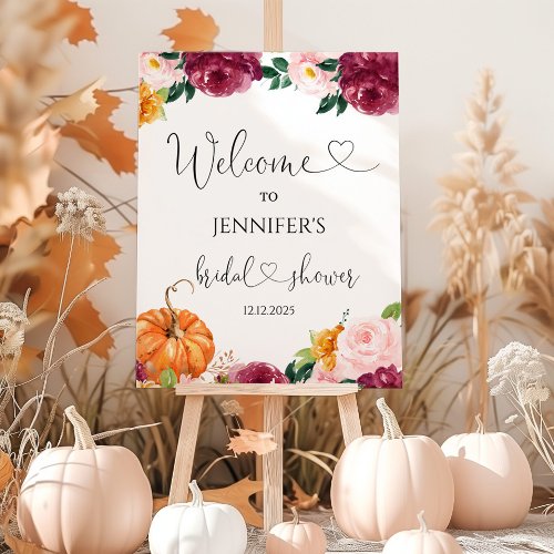 Floral burgundy fall bridal shower welcome sign