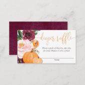 Floral burgundy fall pumpkins diaper raffle cards (Front/Back)