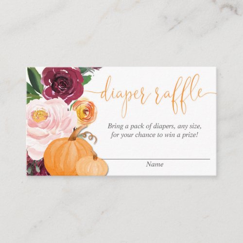 Floral burgundy fall pumpkins diaper raffle cards