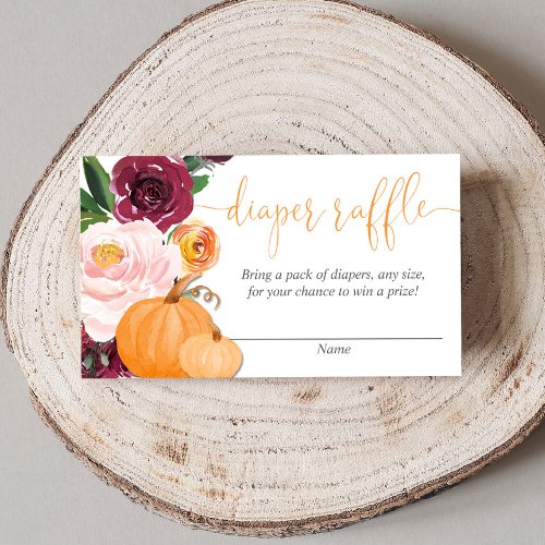 Floral burgundy fall pumpkins diaper raffle cards