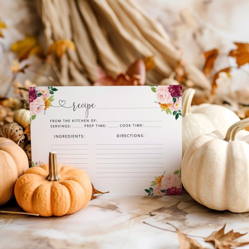 Floral burgundy fall recipe card